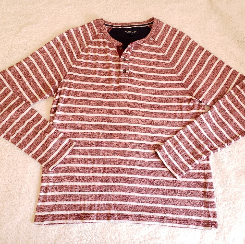 Aeropostale Mens Long Sleeve Henley Striped Shirt